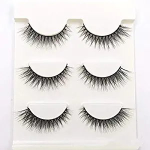 Imported Fiber 3D Mink False Eye lashes Handmade Reusable Long Cross Makeup Natural 3D Fake Thick Black EyeLashes 3 Pairs(3D-06)