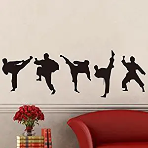 Amaonm Creative Vinyl Sport Taekwondo Wall Decor Taekwondo Player Silhouette Wall Decals Removable DIY Baby Nursery Bedroom Living Room Home Wall Stickers Murals Wall Art 17"x51" (Black)