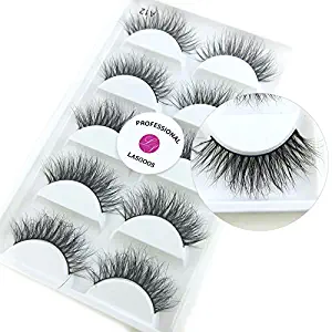 Luxurious 100% Siberian Mink Fur 3D False Eyelash LASGOOS Degisn Natural Messy Corner Thick Fluffy Soft Fake Eye Lashes 5 Pairs/Box (A12)