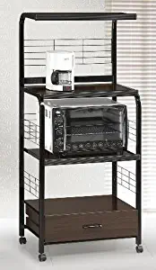 Black Microwave Cart on Wheels and with 2 Outlets and Drawer, 60"