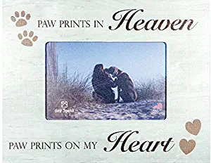 Paw Prints in Heaven Paw Prints On My Heart - Dog Pet Horizontal Distressed Wood Picture Frame - Holds 4X6 Photo