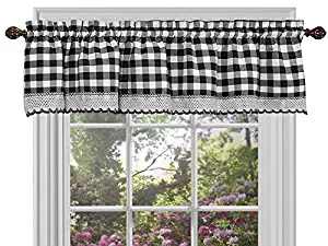 Sweet Home Collection Buffalo Check Gingham Kitchen Curtain Valance, 14" x 58", Black/White