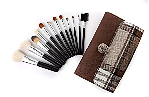 Halo World High End Kabuki Makeup Brushes Set Face Eyeshadow Foundation Powder Blending Blush Cosmetics Brushes with PU Leather Bag (brown)