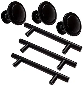 Black Cabinet Pulls Black Door Knobs -JTSC Products 35 Pack Stainless Steel Kitchen Cabinet Hardware Includes 25 Drawer Pulls 3-3/4" Hole Centers and 10 Solid Drawer Knobs