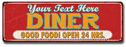 Personalized Diner Retro Sign Vintage Signs Restaurant Décor Diner Grill Tin Wall Art Decoration Grill Gift 6 x 18 High Gloss Metal 206180077001