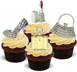 BLING MAKEUP HANDBAG SHOE MIX - 12 Edible Stand Up Premium Wafer Cake Toppers