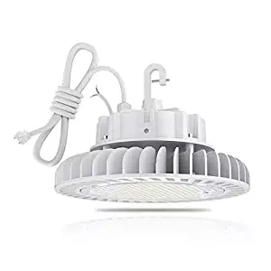 Hyperlite 5000K LED High Bay (200W) Dimmable UL/DLC Certification Shop Lighting CRI>80Ra 27,000 Lumens Hanging Hook Safe 5' Cable with 110V Plug, 200W-27,000lm White