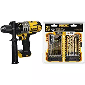 DEWALT DCD985B 20-Volt MAX Lithium Ion 1/2-Inch Hammer Drill/Drill Driver(Tool Only) with DEWALT DW1361 Titanium Pilot Point Drill Bit Set, 21-Piece