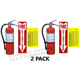 (Lot of 2) Buckeye 5 Lb. Type ABC Dry Chemical Fire Extinguishers with Wall Hooks, Signs and Inspection Tags