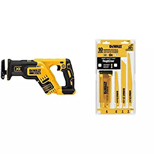 DEWALT DCS367B 20V Max XR Brushless Compact Reciprocating Saw, (Tool Only), with DEWALT DW4898 Bi-Metal Reciprocating Saw Blade Set with Case, 10-Piece