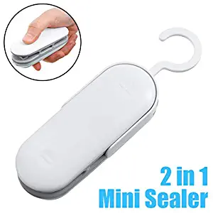 Mini Bag Sealer, 2 in 1 Heat Sealer and Cutter, Portable Bag Resealer Sealer Heat Vacuum Sealers for Plastic Bags Food Storage Snack Fresh Bag Sealer (Battery Not Included)