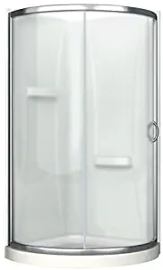 Ove Decors Breeze 36 in x 76 in. Frosted Glass Sliding Door + Acrylic Walls and Base Kit Round Corner Shower, Inch, Chrome Finish