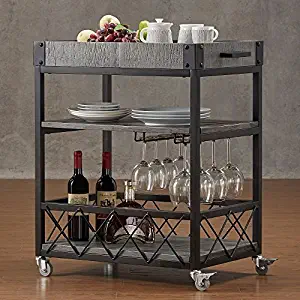 Bar Serving Cart TRIBECCA Home Myra Rustic Mobile Kitchen (Grey)