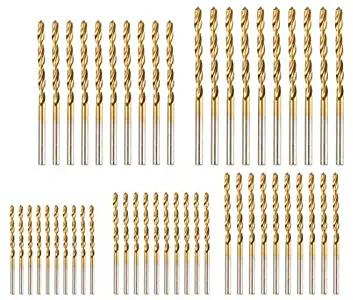 50 PCS,HSS Twist Drill Bits, 1/16", 5/64", 3/32", 7/64", 1/8" [10pcs for each],drilling on mild steel, copper, Aluminum, Zinc alloy (Titanium)