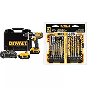 DEWALT DCD985M2 20V MAX Lithium-Ion Premium Hammerdrill Kit with DEWALT DW1361 Titanium Pilot Point Drill Bit Set, 21-Piece