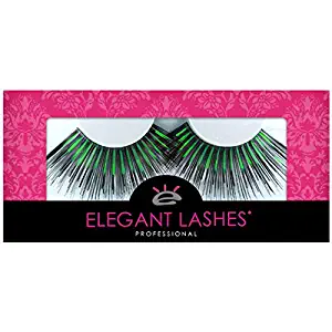 Elegant Lashes C847 Premium Color Drag Queen False Eyelashes (Oversized Giant Black Eyelashes with Green Metallic Mix) Halloween Dance Rave Costume