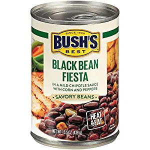 BUSH'S BEST Black Bean Fiesta Savory Beans, 15.5 Ounce Can (Pack of 12), Black Beans Canned Beans, Source of Plant Based Protein and Fiber, Low Fat, Gluten Free, Great for Tacos, Bean Soup & Bean Dip