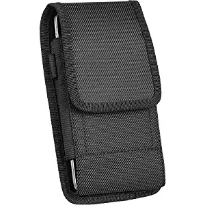 Oversize Heavy Duty V Canvas Nylon Pouch Case Metal Clip Holster Fits Apple iPhone 5S 5 SE 6 6S 7 8 with OTTERBOX ARMOR case on it