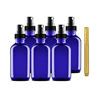 Culinaire 6 Pack Of 4 oz Blue Glass Bottles with Spray Tops and Gold Glass Pen