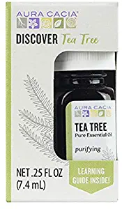 Aura Cacia Discover 100% Pure Tea Tree Essential Oil | GC/MS Tested for Purity | 7.4 ml (0.25 fl. oz.) in Box with Uses Insert | Melaleuca alternifolia