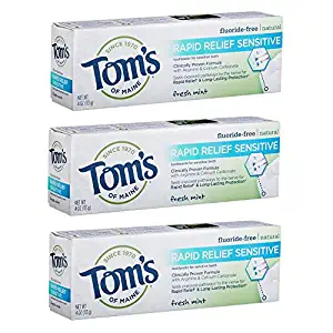 Tom's of Maine, Natural Rapid Relief Sensitive Toothpaste, Natural Toothpaste, Sensitive Toothpaste, Fresh Mint, 4 Ounce, 3-Pack