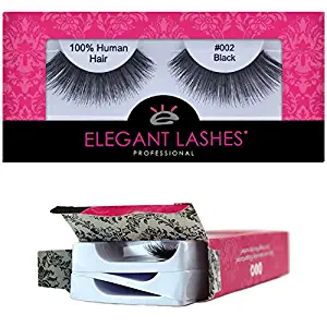 Elegant Lashes #002 Black - Professional 100% Natural Human Hair False Eyelashes (Triple Pack - 3 Pairs)