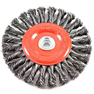 Forney 72749 Wire Wheel Brush, Twist Knot Crimped with 1/2-Inch and 5/8-Inch Arbor, 6-Inch-by-.020-Inch