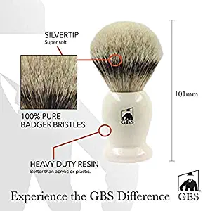 GBS 100% Silvertip Badger Hair 4.5" Tall Shaving Brush Faux Ivory Resin Handle 24 MM Knot Classy Exceptional Soft Hairs with Nice Crown and Backbone for stiffness