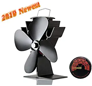 Heat Powered Stove Fan 4 Blades Wood Stove Fan, with Stove Thermometer，50°C Heating Silent Fireplace Fan for Wood/Log Burner/Fireplace Eco-Friendly and Efficient Heat Distribution Maximum Operating