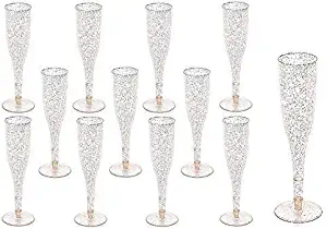 Gold Glitter Plastic Classicware Glass Like Champagne Wedding Parties Toasting Flutes (1 Box = Quantity 30)