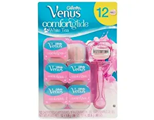 Gillette Venus White Tea Comfort Glide Women's Razor 3-Blade Handle With 12 Cartridges