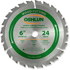 Oshlun SBW-060024 6-Inch 24 Tooth ATB General Purpose and Trimming Saw Blade with 1/2-Inch Arbor