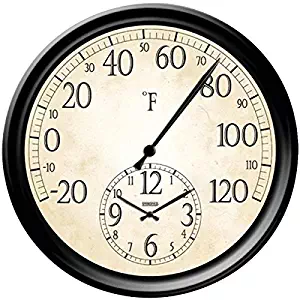 Taylor Precision Products Springfield Patio Thermometer with Clock, 14-Inch