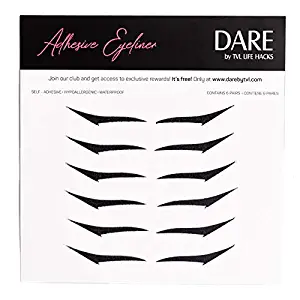 DARE - Reusable Adhesive Eyeliner - Reusable Eyelid Makeup Stickers - Instant Outline, Winged - Lid Cosmetic - Easy, Quick Application, No Smudge Design - 6 Pairs (Kitten Black)