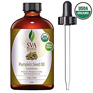 USDA Certified Organic Pumpkin Seed Essential Oil 118ml (4 Oz)- 100% Pure Natural Oil by SVA Organics- Unrefined, Therapeutic Grade for Skin, Hair, Massage & Aromatherapy