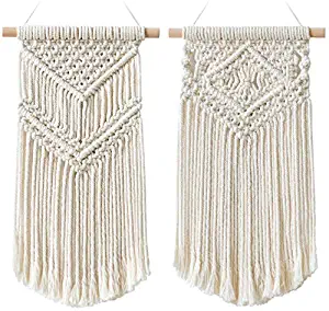 Dahey 2 Pcs Macrame Wall Hanging Small Woven Tapestry Wall Art Decor - Beautiful for Boho Home Decor, Apartment, Nursery, Party Decorations, 16.5" L x 10" W and 17.5"x 10"W