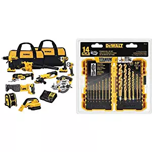 DEWALT DCK1020D2 20V Combo Kit with DW1354 14-Piece Titanium Drill Bit Set