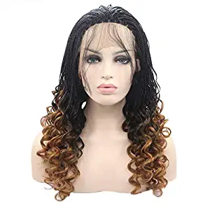 Xiweiya Wigs Curly Braiding Wig Dark Brown Color Hair Boxed Braided Synthetic Wigs Heat Resistant Fiber Lace Front Wig for Women, Drag Queen Makeup Cosplay Party 18Inch