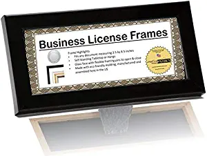 CreativePF [DRMM3.5x8.5bk] Black Business License Frame Holds 3.5 by 8.5-inch Self Standing Easel Back with Hanger