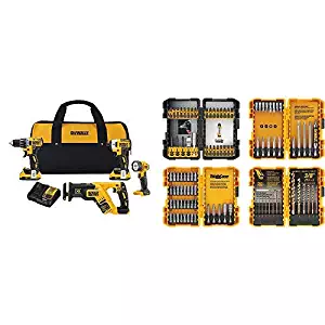 DEWALT 20V MAX XR Brushless Combo Kit, Compact 4-Tool (DCK484D2) with DEWALT DWA2FTS100 Screwdriving and Drilling Set, 100 Piece