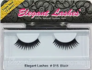 Elegant Lashes #015 Black - Professional 100% Natural Human Hair False Eyelashes (Triple Pack - 3 Pairs)