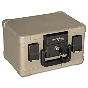 Fire and Waterproof Chest, 0.15 ft3, 12-1/5w x 9-4/5d x 7-3/10h, Taupe, Sold as 1 Each
