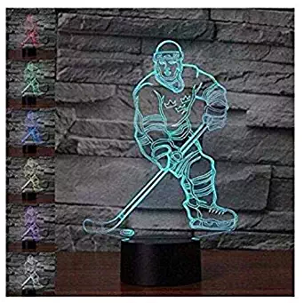 3D New Ice Hockey Athlete Night Light Touch Table Desk Optical Illusion Lamps 7 Color Changing Lights Home Decoration Xmas Birthday Gift