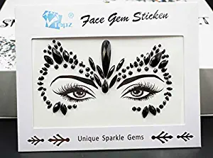 Black Night Face gems Rave Make up Festival face Jewels Rave Outfit Rave wear Crystal Rhinestone Sticker(Black)