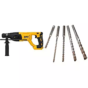 DEWALT DCH133B20V Max XR Brushless 1” D-Handle Rotary Hammer Drill (Tool Only) with DEWALT DW5470 5-Piece Rock Carbide SDS Plus Hammer Bit Set