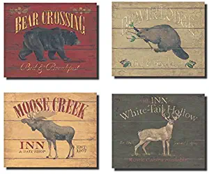 Rustic Deer Bear Beaver and Moose Sign; Cabin Lodge Decor; Four 10x8in Mounted Prints; Ready to hang!