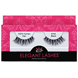 Elegant Lashes #704 Black - Professional 100% Natural Human Hair False Eyelashes (1 Pair)