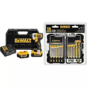 DEWALT DCF887M2 20V MAX XR Li-Ion 4.0 Ah Brushless 0.25" 3-Speed Impact Driver Kit with DEWALT Titanium Drill Bit Set, 10-Piece Impact Ready (DD5160)