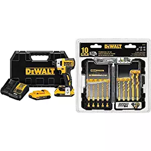 DEWALT DCF887D2 20V MAX XR Li-ion 2.0 Ah Brushless 0.25" 3-Speed Impact Driver Kit with DEWALT Titanium Drill Bit Set, 10-Piece Impact Ready (DD5160)