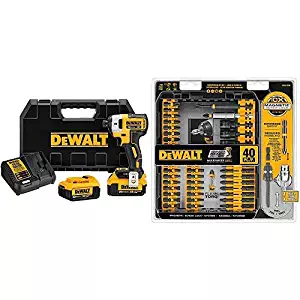 DEWALT DCF887M2 20V MAX XR Li-Ion 4.0 Ah Brushless 0.25" 3-Speed Impact Driver Kit with DEWALT DWA2T40IR IMPACT READY FlexTorq Screw Driving Set, 40-Piece